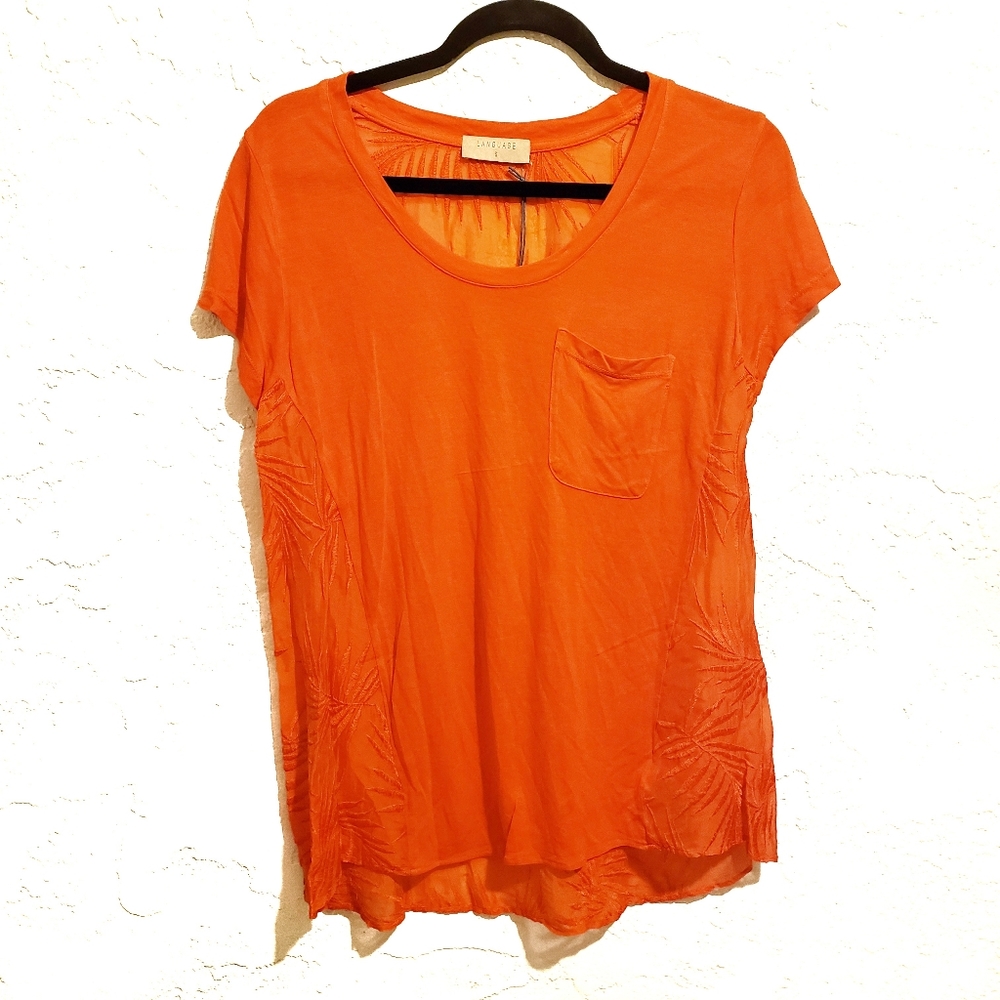 Anthro Language silk blend embroidered top